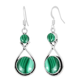 Natural Malachite Earrings for Women Mom Wife 925 Silver Overlay handmade Dangle Earrings