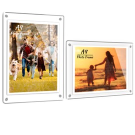 Figarge 2 x Picture Frames Acrylic A4 Photo Frame Wall Hanging Photo Frame Double Sided Photo Frame Clear Picture Frame 21 x 29.7 cm Frameless Picture Frame A4 Photo Frame (2)