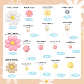 40 decoraciones bohemias para tartas de margaritas, decoración de pasteles, decoración retro hippie de margaritas, decoración de tartas, decoración de tartas, para decoración de fiesta bohemia, serie rosa