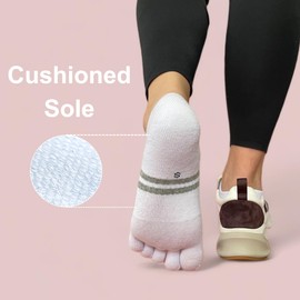 soxsense Cushion No Show Toe Socks For Women Five Finger Socks Low Cut Athletic Running Socks 4 Pairs (US, Alpha, Large, Regular, Regular, BK&WH)