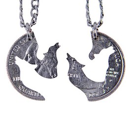 Marycrafts Hand Cut Coin Wolf Necklace Howling Wolves Best Friend Necklaces for 2