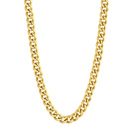 U7 Men Curb Chain Necklace 18K Gold Plated Stainless Steel 6mm Wide Diamond Cut Cuban Link Chain for Women 18"