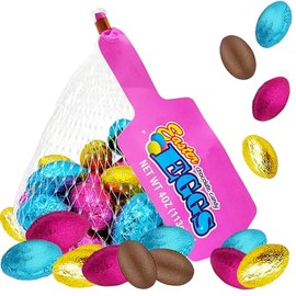 Easter Pastel Foiled Eggs Milk Chocolate Mesh Bags, Happy Easter Day Eggs, Party Bag Fillers, Individually Wrapped, Kosher Certified Dairy, 4 Oz (12-Pack)