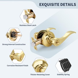 LOQRON Wave Style Door Lever, Keyed Entry Door Handle with Lock, Gold Entrance Lever Reversible for Left/Right Handed for Office or Front Door with Polished Brass Finish, 1 Pack