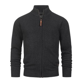 Indicode INLut Men's Cardigan with Stand-Up Collar and Zip | Cardigan Fine Knitted Jacket for Men, Black (raven)