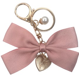 GrandslamEX Ribbon Pearl Heart Accessory Charm Key Ring Key Chain Smartphone Pouch AirPods Pro Wallet Cute Simple Stylish Decorative Hook Korea, Pink