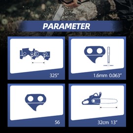 AICOYA 063 Saw Chain 0.325 Inch 13 Inch 56 Drive Links 1.6 mm 32 cm Pack of 2