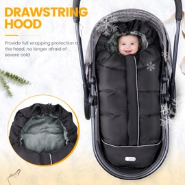 IvyWind Warm Bunting Bag Universal, Stroller Sleeping Bag Cold Weather, Waterproof Toddler Footmuff, Black