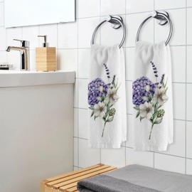 MFTJYO Lavender Hydrangea Watercolor Flowers Bathroom Hand Towels for Bathroom Decorative Towels Bathroom Sets of 2 Soft 100 Percent Cotton Towel Set Luxury Bath Towels Face Towel 16" X 30"