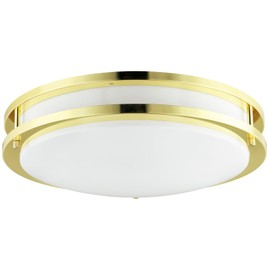 Diodesy- Flush Mount Ceiling Double Ring Light Fixture 18 Inch 2-23W (CFL GU24 Bulbs Included) 3200 Lumen Dual Band Round Trim Polished Brass with Alabaster Glass for Kitchen Bedroom Hallway UL Listed