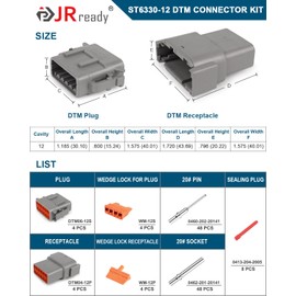 JRready Deutsch DTM Connector 12 Pin 4 Kits, ST6330-12 DTM Connector Kit with Size 20 Solid Contacts 20-22AWG, Waterproof Automotive Electrical Connectors for Cars, Motorcycle, Truck, Marine