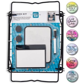 Magnetic Locker Accessories Locker Kit Organizer Decorations: 12 inch Tall Shelf, Mirror, White Board, 6 Inspirational Metal Magnets, and Pencil Cup 12 Piece Bundle (Black Locker Kit with Shelf)