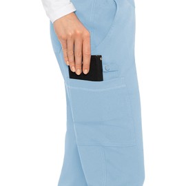 Med Couture Women's Yoga Pull-On Pant with 7 Pockets Ultra-Soft Rib-Knit Waistband and 2-Way Stretch Technology - MC7739P, L Petite, Periwinkle