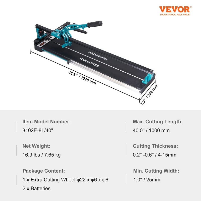 Mophorn 40 Inch Tile Cutter Single Rail Double Brackets Manual
