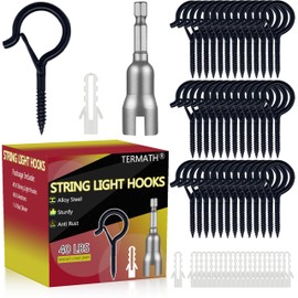 TERMATH 40PCS String Light Hooks with Spring Latch,Plant Hangers,Screw Eyes Hooks,Wind Chimes Hooks