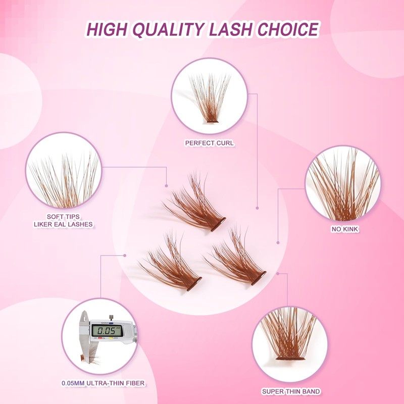 Brown Wispy Lash Clusters Natural Puffy Eyelash280 Pcs, 80D Curly