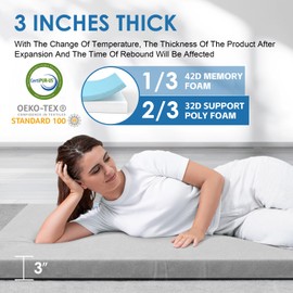 KingChii CertiPUR-US Memory Foam Camping Mattress, Portable Roll Up Travel Sleeping Pad & Floor Mattress, Cot Guest Bed for Sleepover with Waterproof Cover & Travel Bag