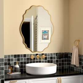 HMANGE Gold Oval Wavy Mirror 22×32 inch, Irregularly Shaped, Unique Vanity Mirror, Wall Mirror for Bathroom, Living Room, Bedroom, Entryway