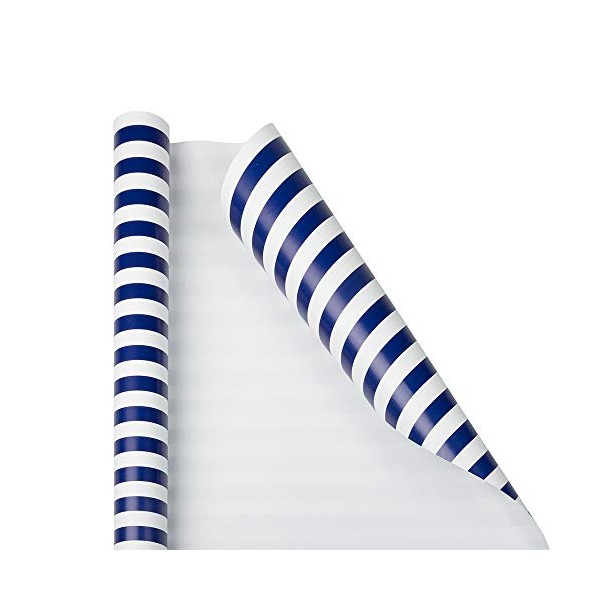JAM PAPER Gift Wrap - Striped Wrapping Paper - 25 Sq Ft - Blue & White Stripes - Roll Sold Individually