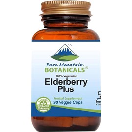 Pure Mountain Botanicals Elderberry Supplement - Vegan Kosher Capsules with 750mg Organic Elderberry and 200mg Elderflower