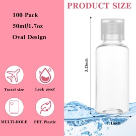 100 Pcs 1 OZ Travel Bottles with Flip Cap - 30 ml Clear Plastic Travel Size Containers, Portable Leak Proof Squeeze Bottles Refillable Empty Cosmetic Containers for Liquid Shampoo Lotion, Clear