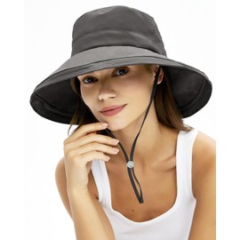 Rosoz Sun Hats for Women Wide Brim Ponytail Bucket Hat Sun Protection Beach Hat Quick-Dry Gardening Hat with Fold-Up Brim