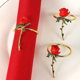 ARFUKA Pack of 6 Napkin Rings Metal Napkin Rings Napkin Buckles Roses Napkin Clip for Wedding Dinner Anniversary Table Decoration