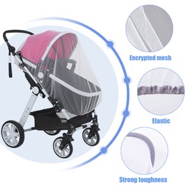 SSKHE Pack of 2 Stroller Nets, Universal Mosquito Net, Lightweight and Portable Mosquito Net for Prams, Cots, Travel Cots, Machine Washable, Elastic and Breathable