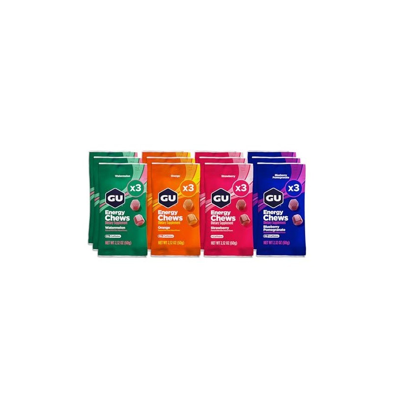 Gu Energy Chews, Variety Pack Energy Gummies with Electrolytes, 12