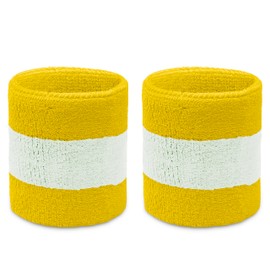 COUVER - Muñequeras de Rizo de 2 Colores a Rayas de Rizo para Cualquier Deporte, Color Amarillo Dorado, Morado y Amarillo Dorado, 1 par