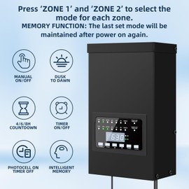 ZHENGXI 300W Low Voltage Landscape Lighting Transformer, Outdoor Patio Transformer with 2 Individually Controlled Outputs 120V to 12V/14V with Timer and Light Sensor