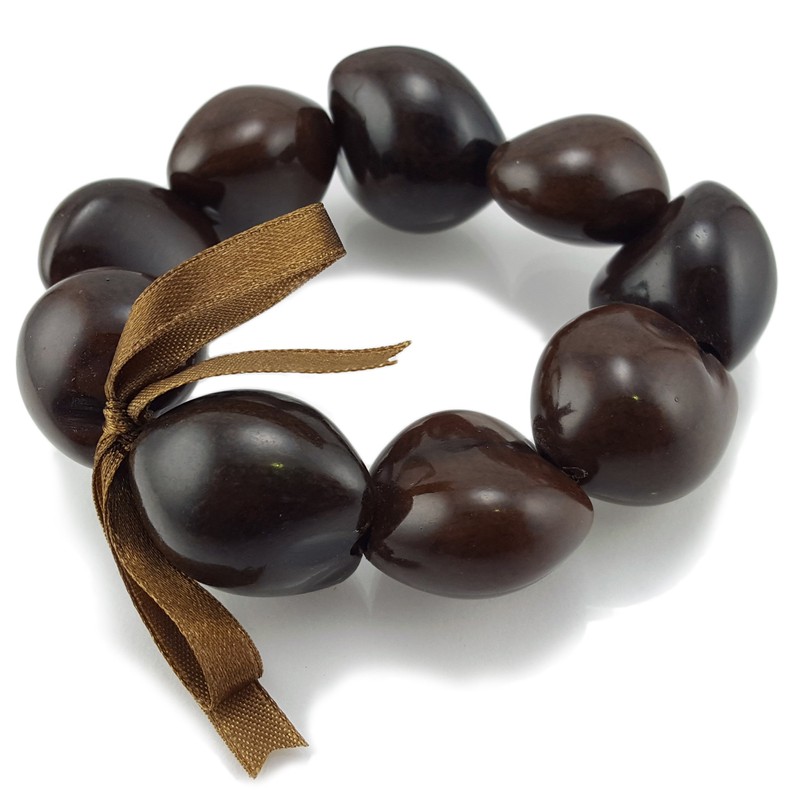 BlueRica Kukui Nut Lei Necklace & Bracelet Set (Brown)