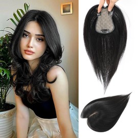 OLLAVO Hair Toppers for Women Real Human Hair, 360°3D Bangs Clip Human Toppers for Women with Thinning Hair Realistic Scalp Line (1B, 3D Side Bangs (11 * 7))