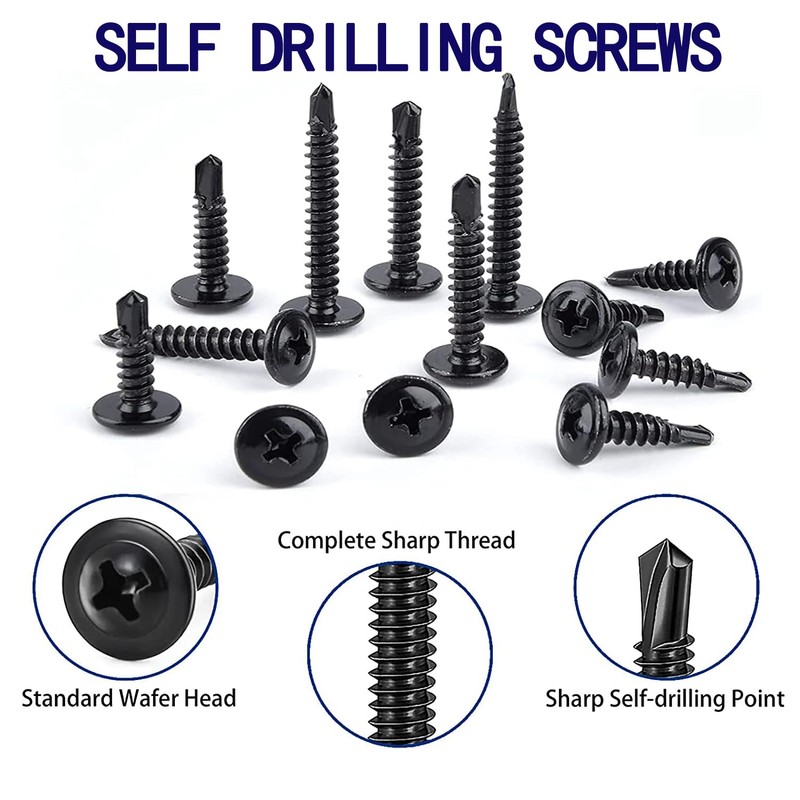 ZAMBASE 100PCS #10x1 Black Crosshead 410 Stainless Steel Self-Drilling Screws