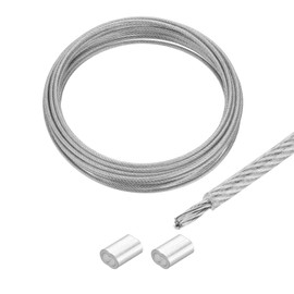 QUARKZMAN 16 ft (5 m) Wire Rope 304 Stainless Steel Cable 3/32 Inch (2.5 mm) Vinyl Coated with 2 Aluminium Sleeves for Hanging, Washing Lines, Lifting, Transparent