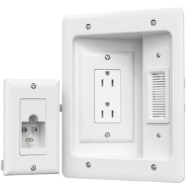 TV Cord Hider for Wall Mounted TV, in-Wall Cable Management Kit – Dual Outlet Cord Hider with Power & Low Voltage Support, Includes Drywall Saw, Template & Low Profile Extension Cord