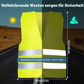 KENPOJO High Visibility Car Vest, Set of 8, Reflective Safety Vest, Yellow, Suitable for Cars Europe-wide, According to EN ISO 20471, High Visibility Vest, Safety Vest, Car, Adults, for Drivers, Workers