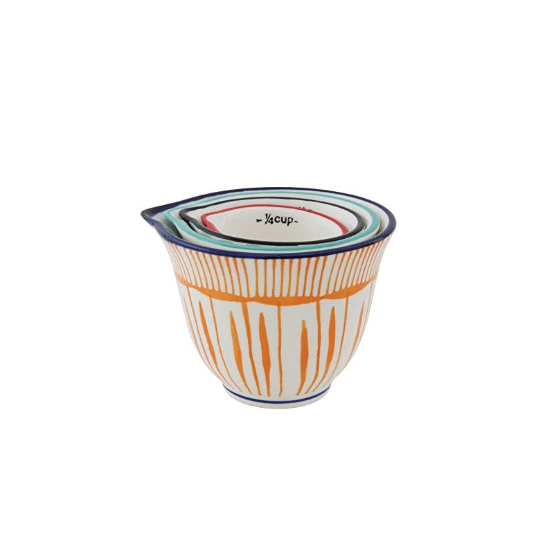 Creative Co-Op Hand Stamped Striped Stoneware Measuring Cups (Set of