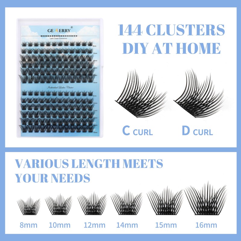 Cluster Eyelash Extensions, 144 Pieces, Cluster Eyelashes, Individual Eyelashes, D-Curls,