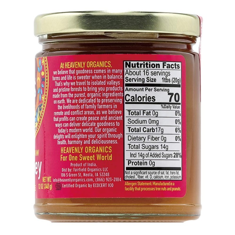 Heavenly Organics 100% Organic Raw Acacia Honey (12oz) Lightly Filtered