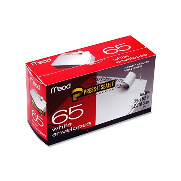 Mead Press-It Seal-It #6 3/4 White Envelopes, 65 Count (75028)