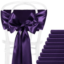 Eychei 60 Pcs Purple Satin Chair Sashes Bows, 7x108 inch Chair Bow Ties Back Silky Dining Chair Sashes Satin Chair Ribbon for Wedding, Party, Banquet, Restaurant, Hotel Event, Chair Cover Decorations