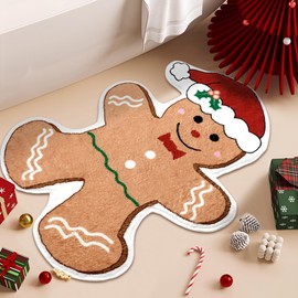 Jizrecly Christmas Gingerbread Bath Mat, Christmas Bath Rugs Non Slip Absorbent Bathmat for Bathroom Floor Tub Xmas Decor