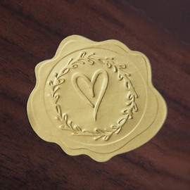 100 x Embossed Gold Foil Heart Stickers, Wedding Favor Stickers, Envelope Seals, Invitation Labels, Wedding Stickers, Small Business Labels