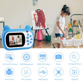 TOYOGO Instant Print Camera for Kids, Upgrade Selfie Kids Camera, Digital No Ink Video Camera with 3 Rolls Print Paper Camera, 1000 mAh,Dual Lens,1080P HD Video Recorder for Girls Boys Gifts Toys Blue