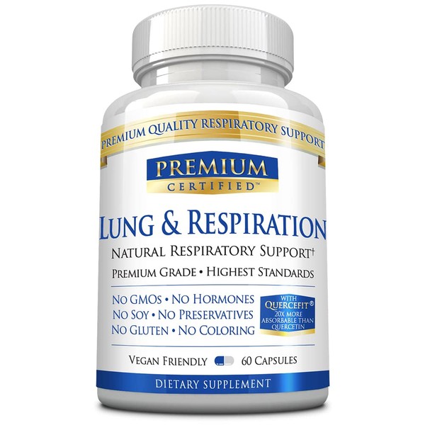 Premium Certified Lung and Respiration - 60 Capsules - Ease Respiration,Enhance Oxygen Absorption, Cleanse Airways - Vitamins A, C, and D3, Beta Glucans - Made in The USA