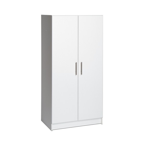 Prepac Elite Functional Wardrobe Closet Cabinet with Hanging Rail, Simplistic 2-Door Armoire Portable Closet 32" W x 35" H x 20" D, White, WEW-3264