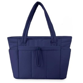 LOTEZAVA Women's Puffer Tote Bag, Large Quilted Handbag for Women, 15.6 Inch Lightweight Shopper Bag, Laptop Bag for Work, Clinic, University and Travel, blue, L