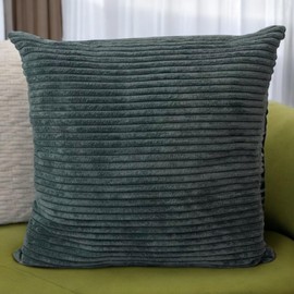 Seechoo Corduroy Cushion Covers, Set of 2, 45 x 45 cm, Striped, with Invisible Zipper, 18 x 18 Inch (Charcoal Grey)
