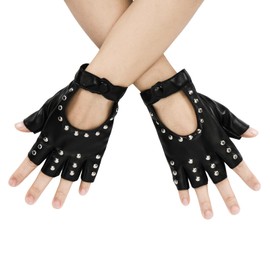 Capaneus 1 Pair of Punk Fingerless Gloves for Men and Women, Fingerless Gloves, Women's Leather, Rivets Gloves for Carnival, Cosplay, Theme Party, Black A1